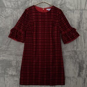 Draper James Dress Womens Size 2 Red Plaid Bell Sleeve Event Feminine Holiday